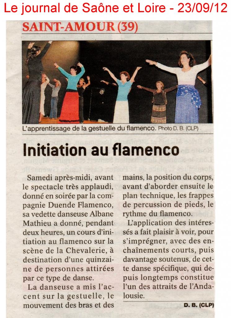Article journal Saone et Loire 230912 Découverte Flamenco St Amour