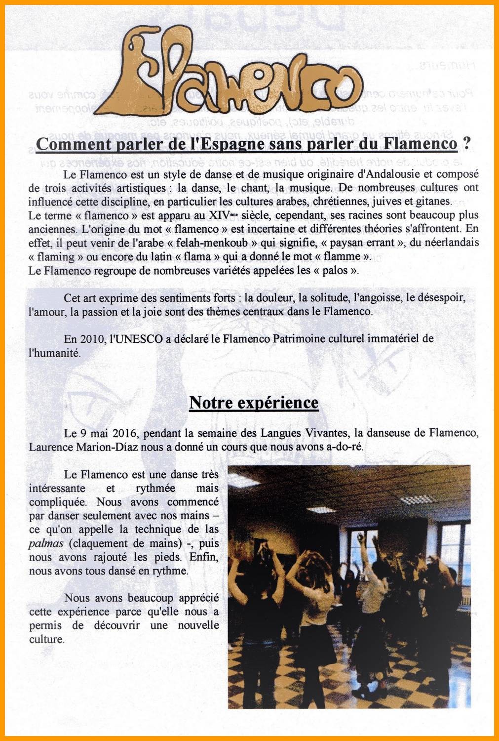 Article comp journal du lycee atelier decouverte du flamenco lycee condorcet 9 mai 2016 duende flamenco