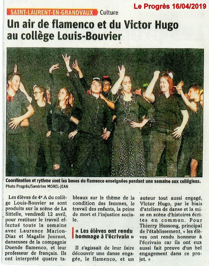 Article comp le progres residence au college bouvier st laurent 160419 duende flamenco